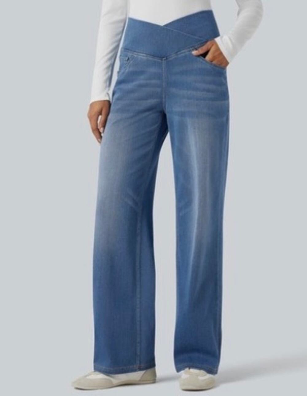 Halara Flex Crossover Jeans Women's Large High Waisted Tummy Control 29x29